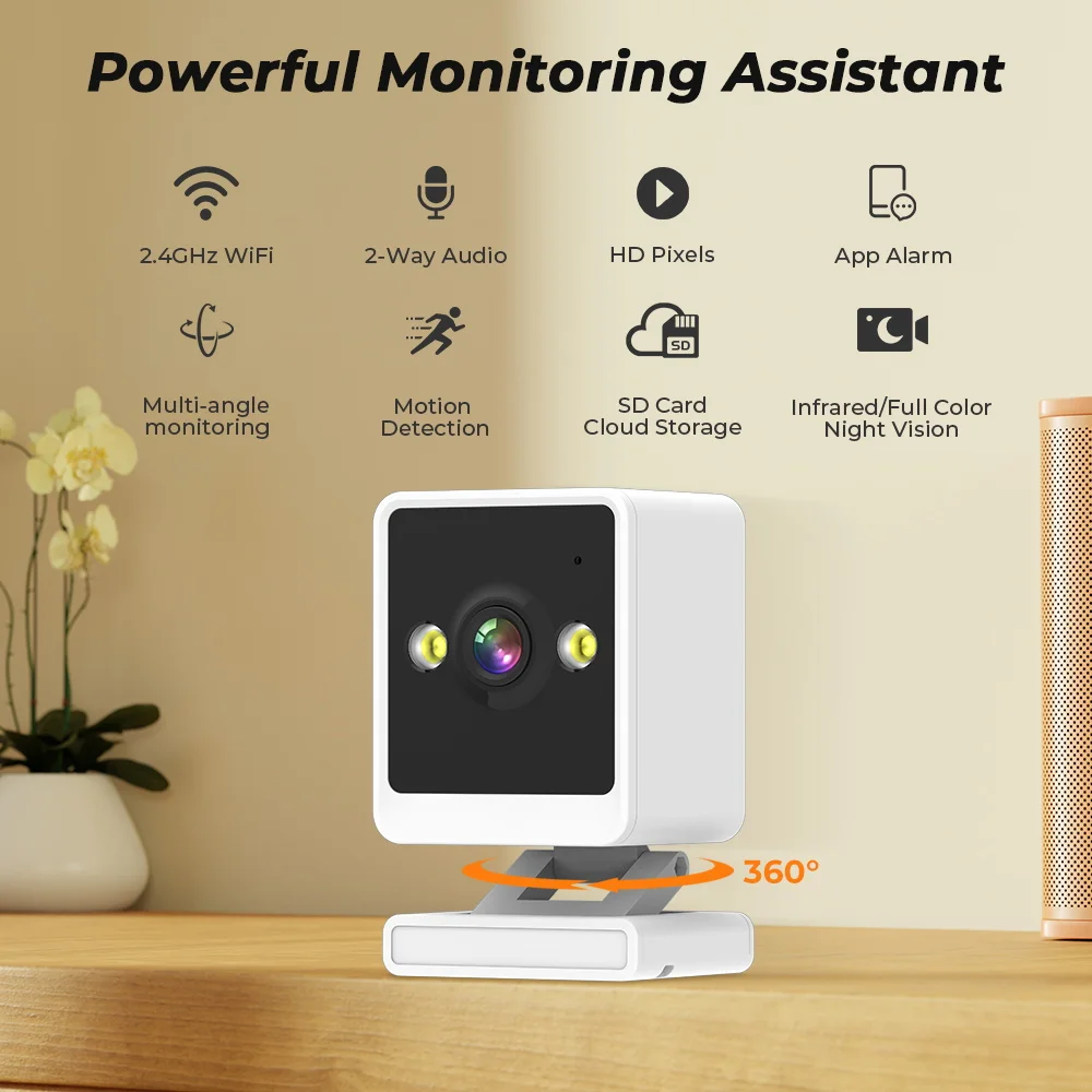 ANBIUX-cámara de vigilancia con Wifi para interiores, Monitor de bebé con Audio bidireccional, 1080P, 2MP, detección de movimiento, aplicación iCSee