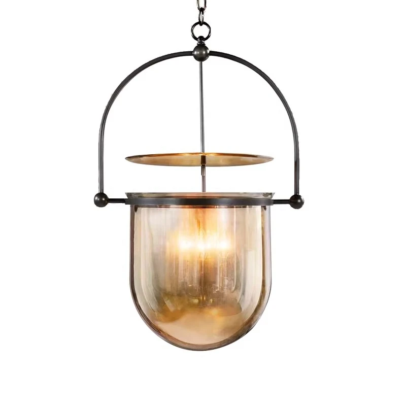 

Retro Industrial Style Pendant Light Copper Glass Chandelier Parlor Study Teahouse Refectory Hotel Hall High Quality LED Fixture