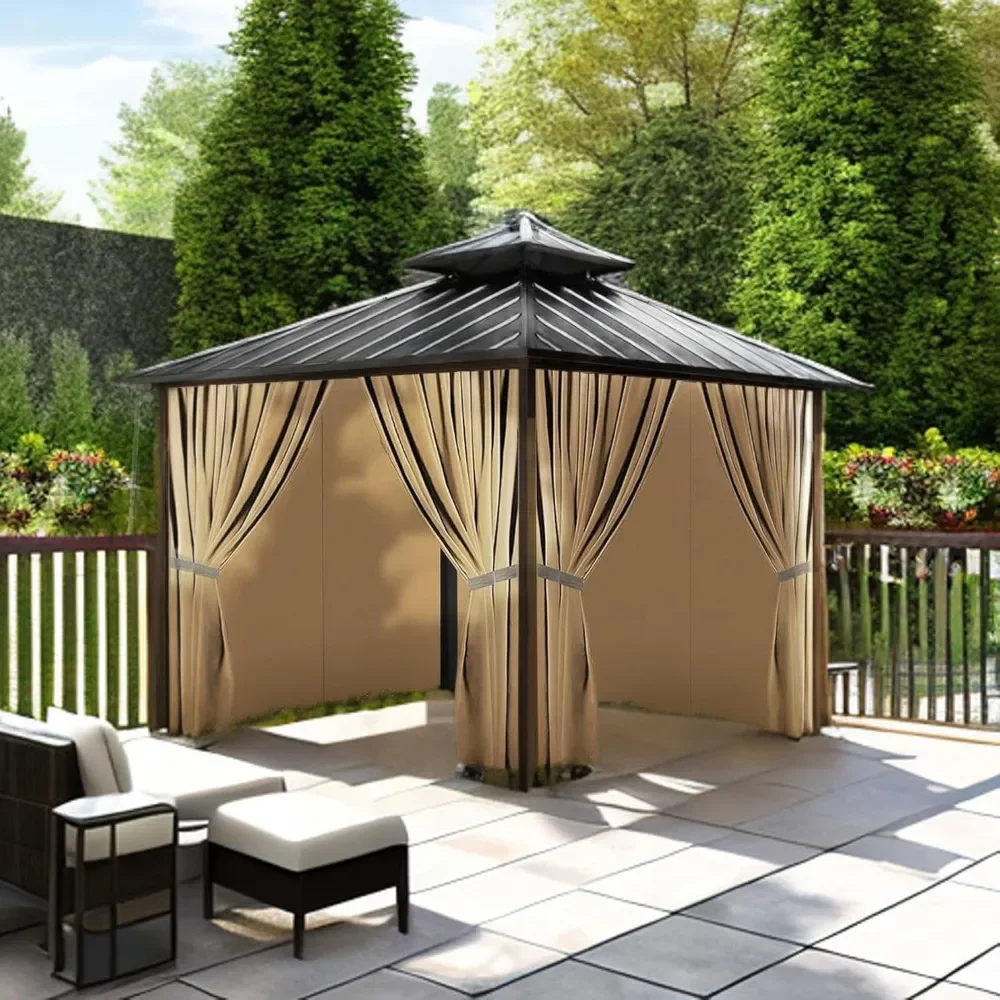 12'x12' Gazebo Curtains Outdoor Waterproof, Khaki Universal Replacement Curtain 4-Panels, Sidewalls with Zipper for Garden,Patio