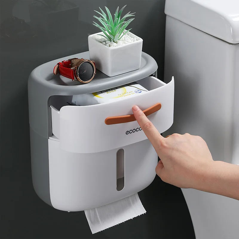 Ecoco Double Layer Toilet Paper Holder Waterproof Wall Mounted Tissue Storage Box Bathroom Accessories Wc Roll Paper Stand Case