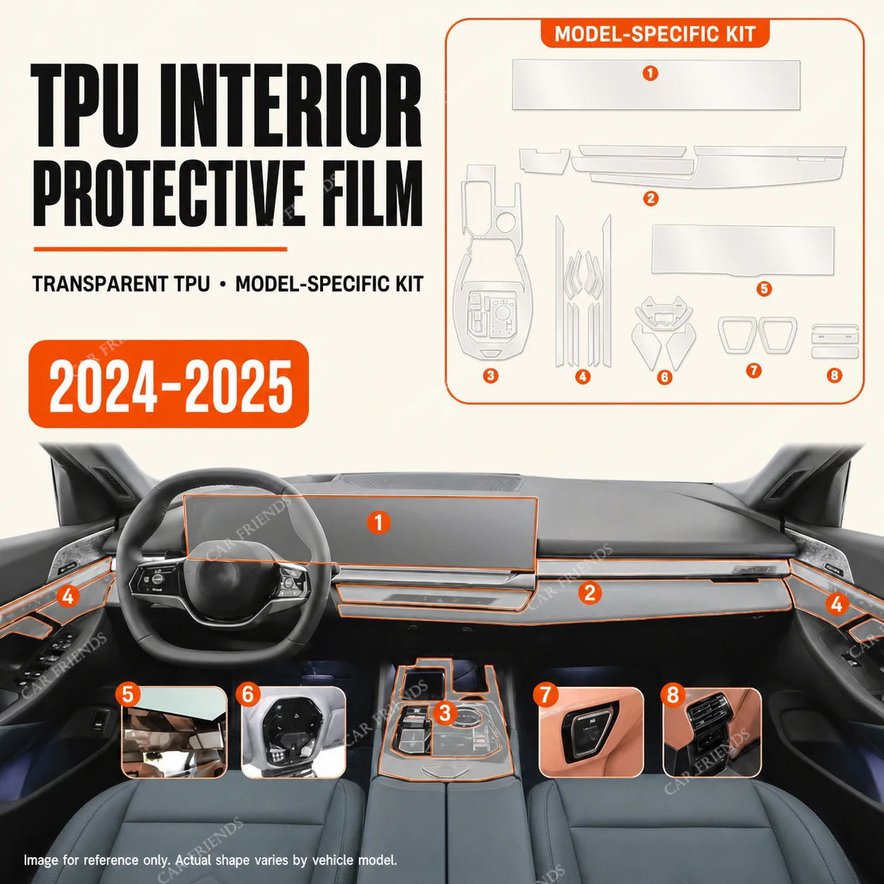 For BMW 5 Series G60 2024 Transparent TPU Interior Protective Film for Gear Panel and Navigation Screen