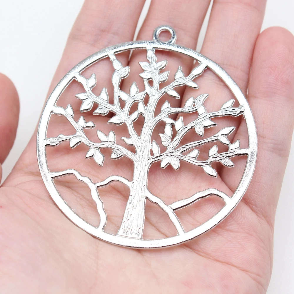 2 piezas, colgantes de árbol grande de 63x57mm para hacer joyas, colgantes de árbol grandes de Color plata antigua