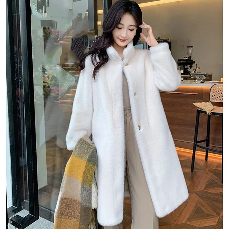 Women New Loose Fitting Mink Fur Jacket 2024 Female Long Mink Fur Imitation Fur Outwear Winter Ladies Fashion Thickening Coat