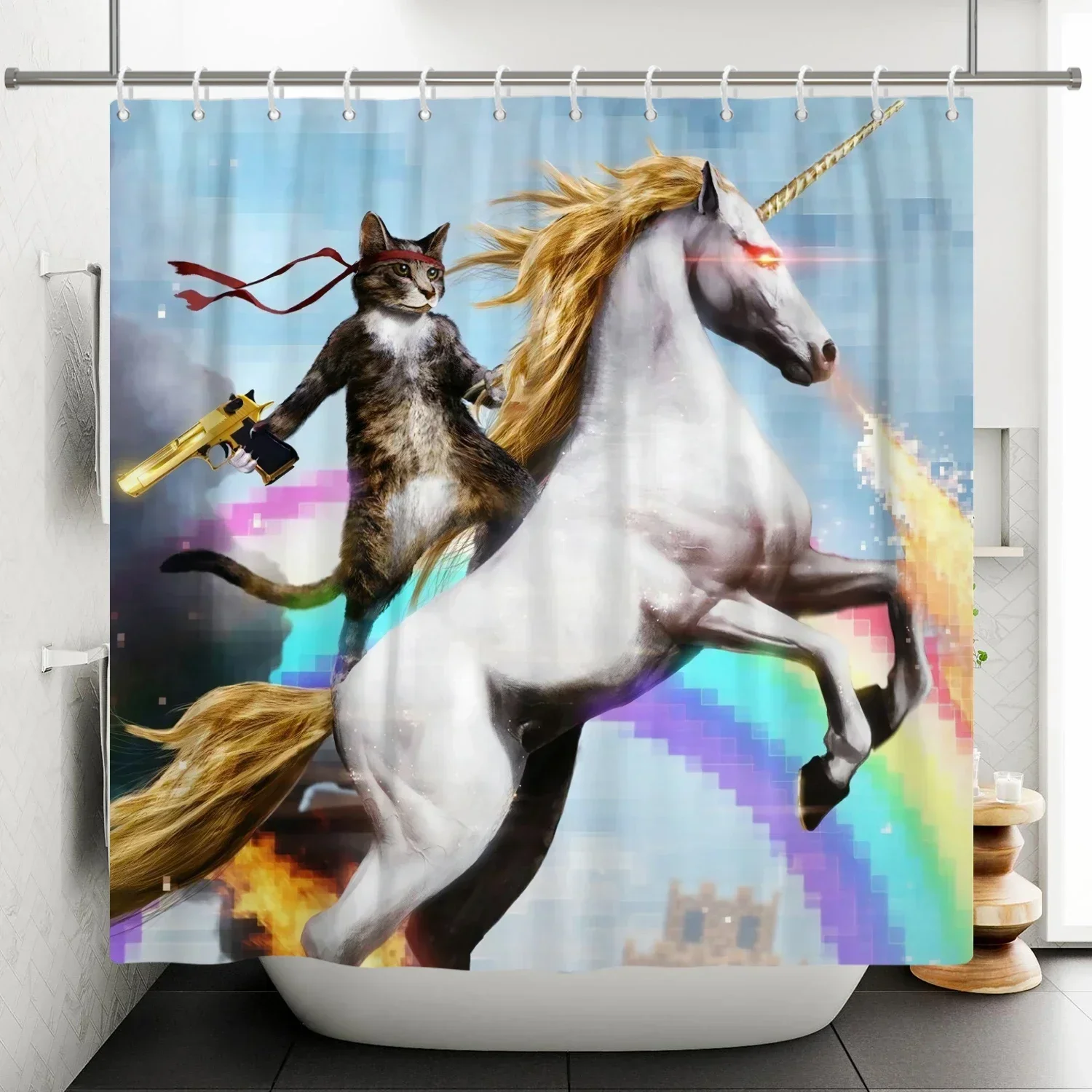heroi-grande-unicornio-branco-com-arma-gato-engracado-cortina-de-chuveiro-para-decoracao-de-banho-a-prova-dwaterproof-agua-impressao-3d-cortinas-do-banheiro-com-ganchos