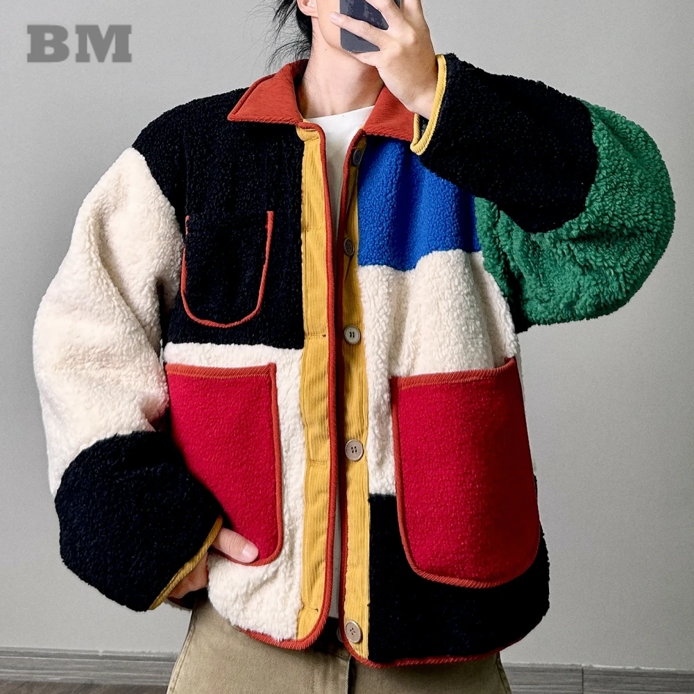 

Флисовая куртка с цветными блоками для мужчин и женщин, винтажное стеганое пальто с геометрическим узором, зимнее теплое тяжелое уличное пальто унисекс