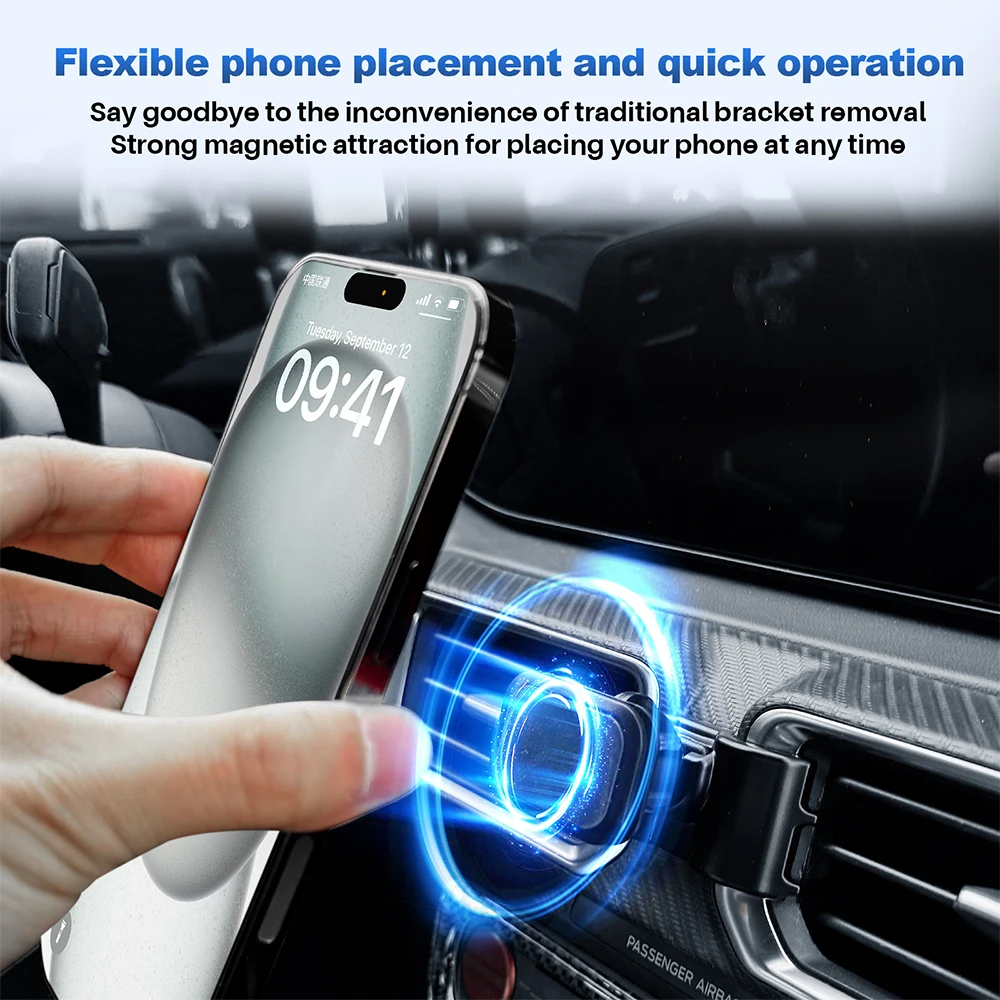 ABS Magnetic Phone Holder Air Vent Mount for Ford Mustang 2024-2025 Car Dashboard Cell Phone Stand Black Interior Accessories