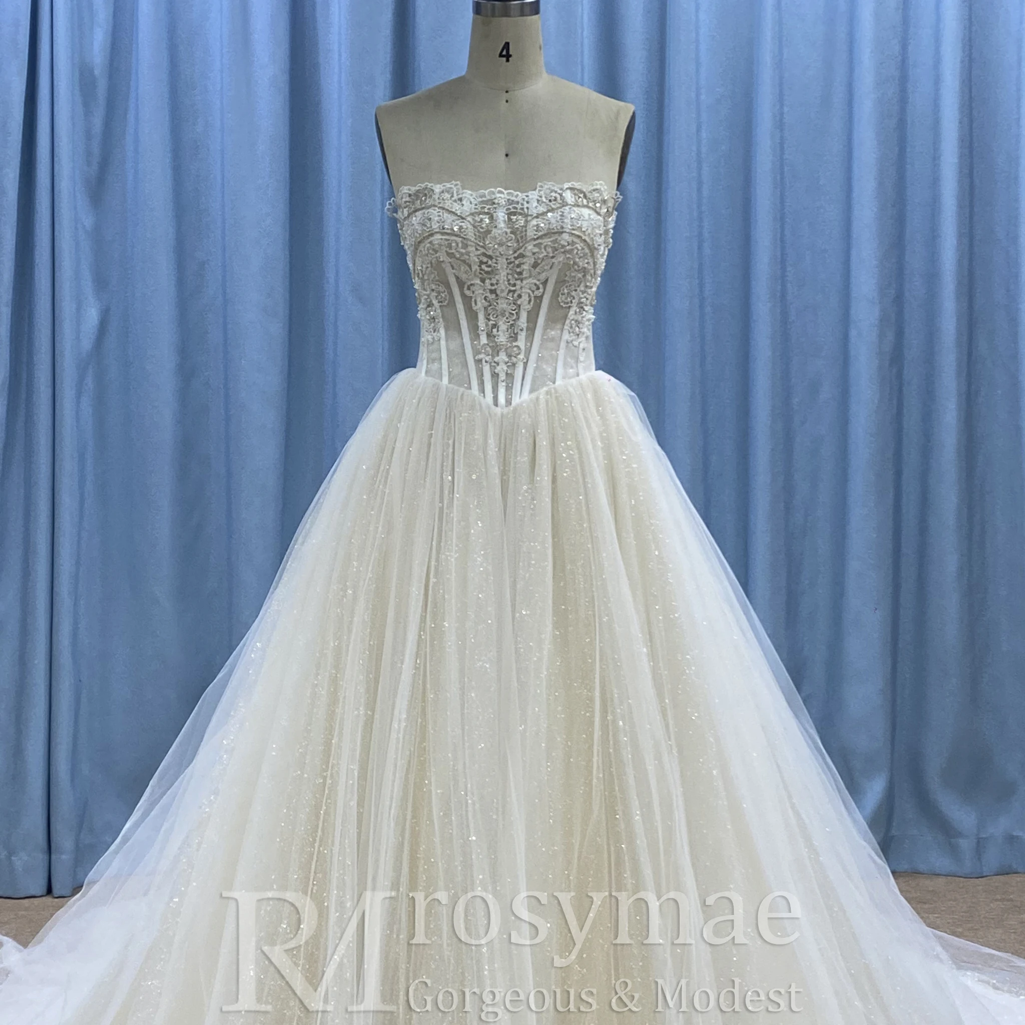 Rosymae Тюлевое кружевное свадебное платье трапециевидной формы Модный дизайн со съемным верхом Элегантное свадебное платье