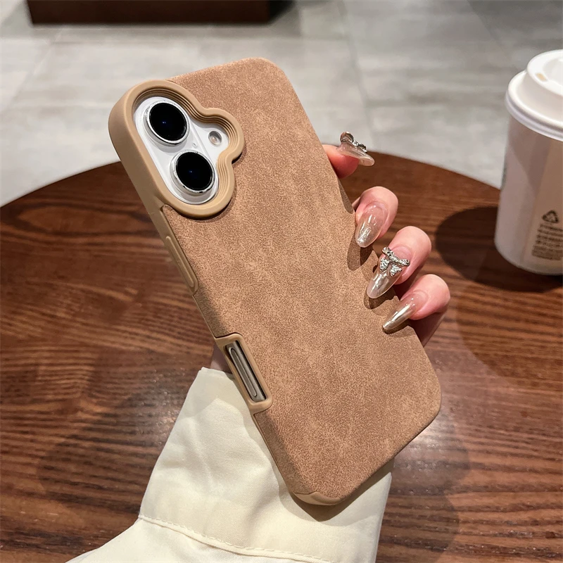 Luxury Winter Suede Leather Texture Matte Phone Case For iPhone 16 15 14 13 12 11 Pro Max 16 Plus Shockproof Soft Silicone Cover