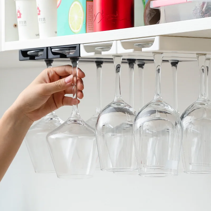 

1-5 PCS Space-Saving Hanging Wine Rack Upside Down Stemware Holder for Cabinets Durable Plastic Cup Organizer Down Hanging Rack