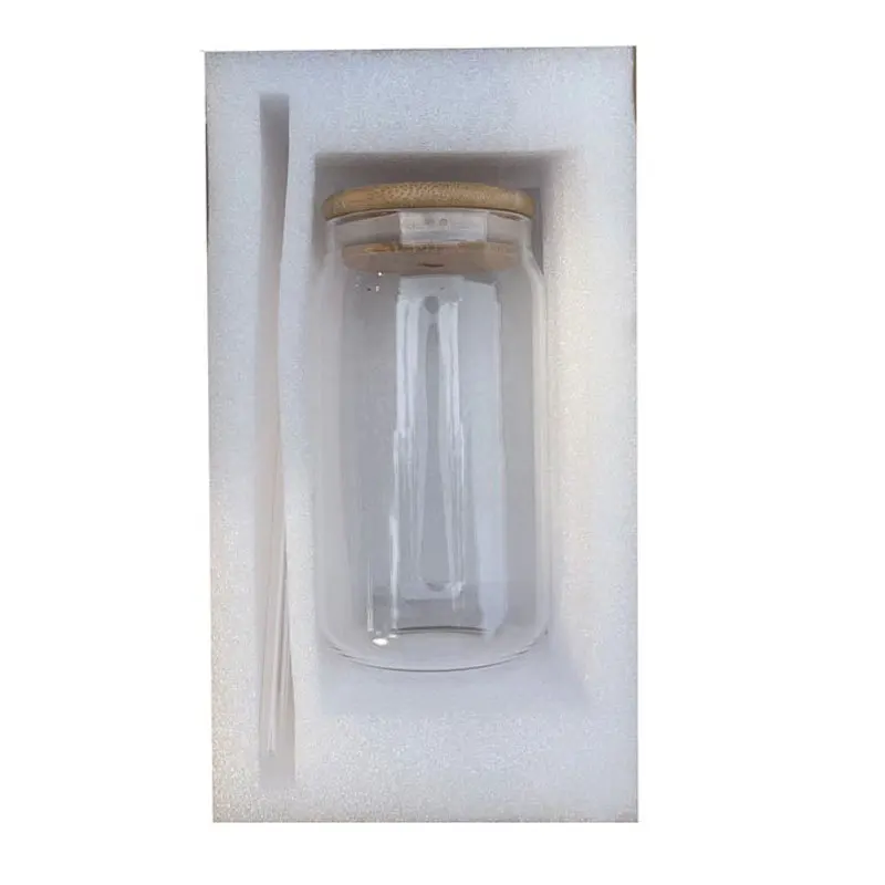 550ml Glass Cup with Wooden Lid and Straw Travel Transparent Bubble Tea Cup Milk Beer Can Cocktail Mug Beverage Glassware