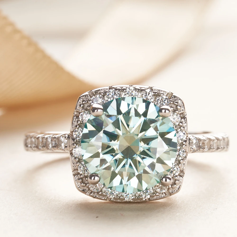 خاتم خطوبة مويسانيت للنساء ، لون ازرق واخضر ، 925 فضة استرليني ، شهادة GRA ، خواتم زفاف ، مقاس 5-9 ، 3ct