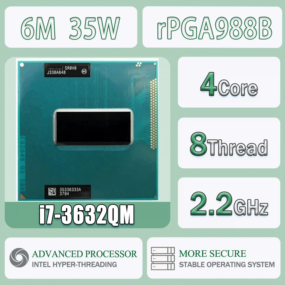 Intel Core I7-3630QM 2,2 GHz 4 núcleos 8 hilos 6M 35W I7 3630QM ordenador CPU procesador servidor Socket G2 / RPGA988B SR0V0