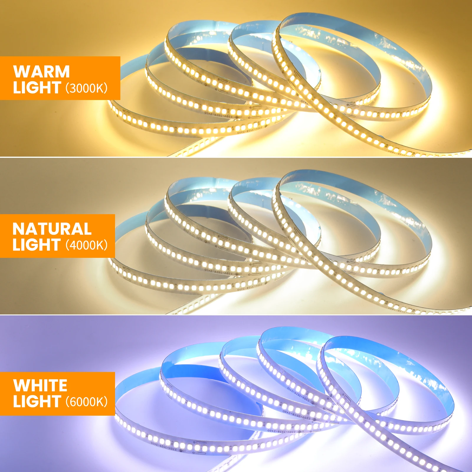 

AC220V 230V 110V LED Strip Light With EU/US Plug/2Pin Wire 5M 10M 15M 20M 3000K 4000K 6500K 240Leds/M IP44 Ribbon Adhesive Tape