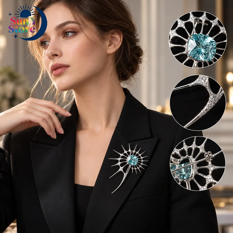 Luxury Exaggerated Abstract Brooch Pin, Spiky Rhinestone Gothic Punk Lapel Pin, Statement Jewelry For Coat Jacket Bag Dress