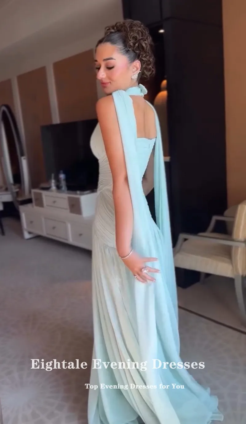 

Eightale арабское вечернее платье с v-образным вырезом по индивидуальному заказу из шифона со складками и открытой спиной длиной до пола, платье русалки для выпускного вечера, свадебное платье