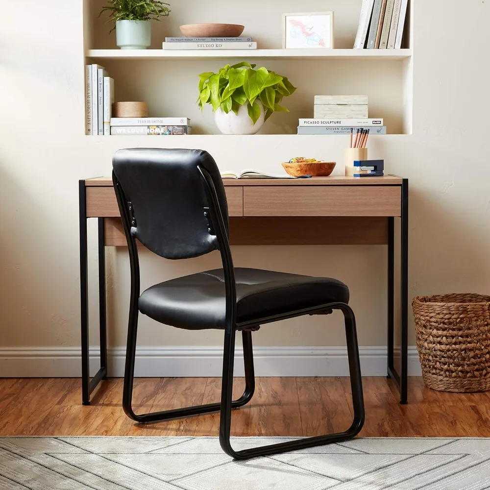 

Leather Sled Base Side Chair in Black