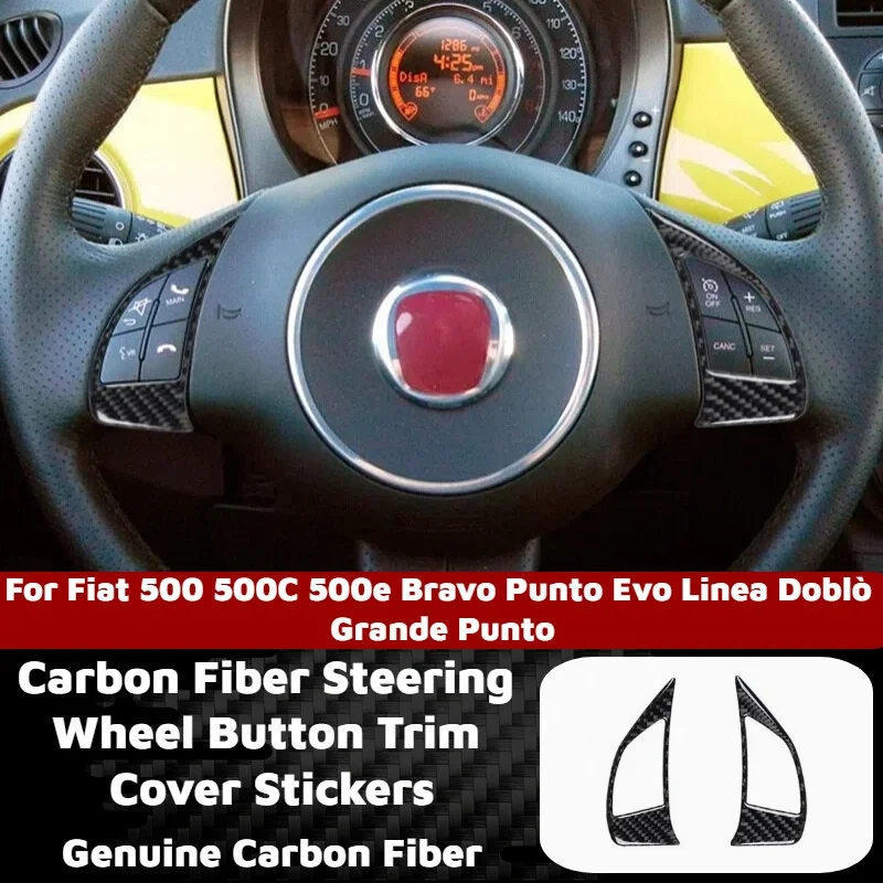 Adesivos de Cobertura para Botões do Volante em Fibra de Carbono para Fiat 500 500C 500e Bravo Punto Evo Linea Doblò Grande Punto Interior