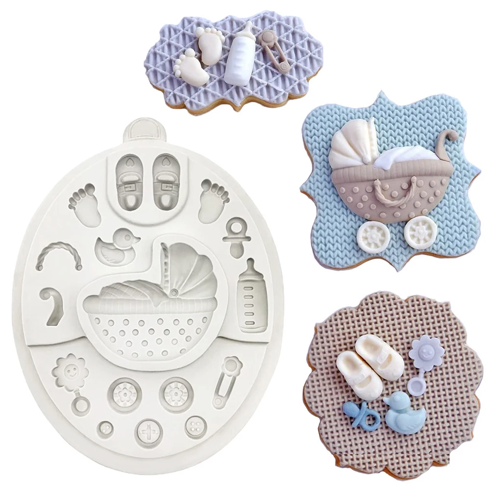 استحمام الطفل سيليكون قالب فندان الوليد Sugarcraft كعكة الشوكولاته الخبز العفن DIY أزرار الأحذية مهد عربة زجاجة تستخدم في الرضاعة
