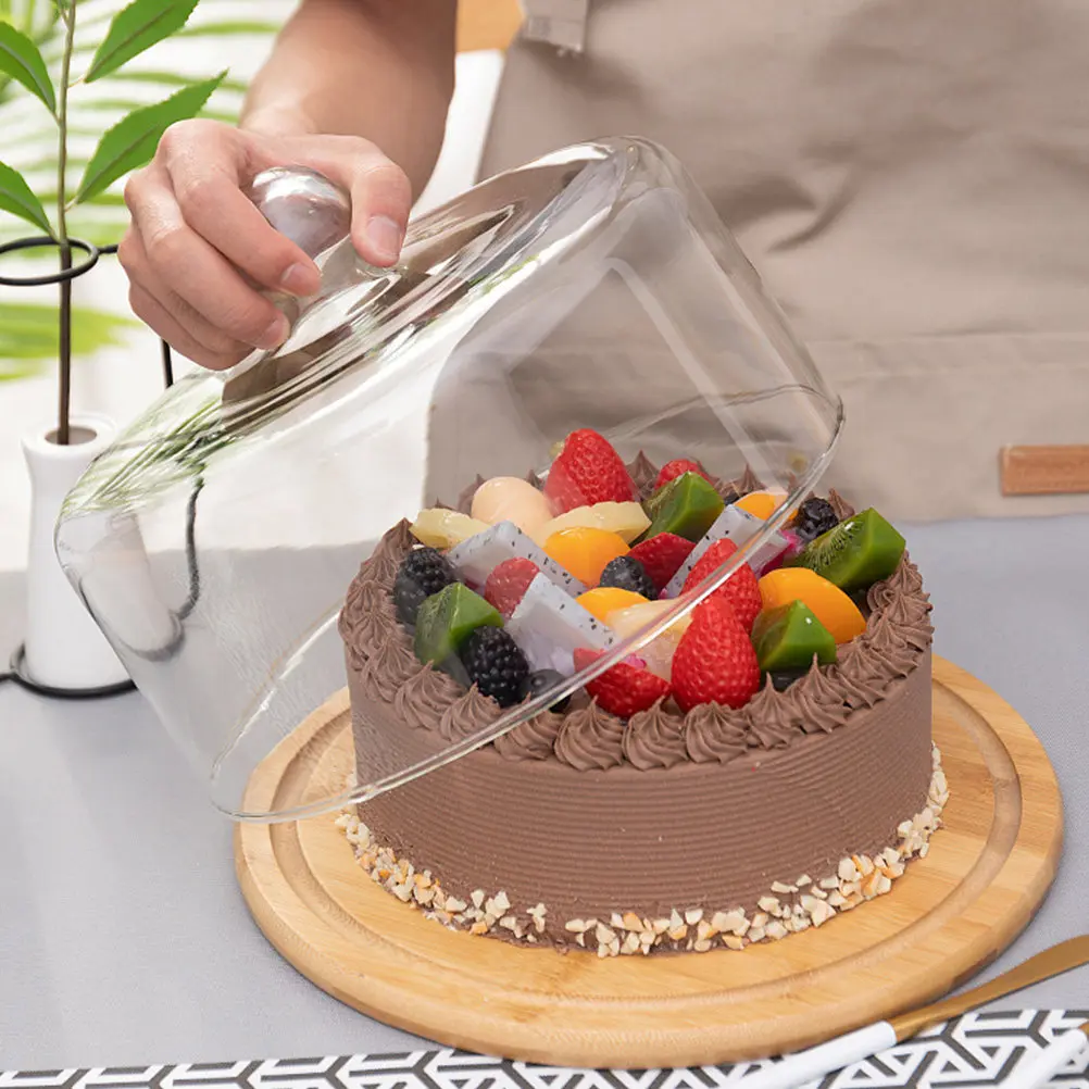 

1Pcs Cake Display Plate Food Display Stand Bamboo with Glass Cover Safe Simple Design Stable Cake Plate Housewarming