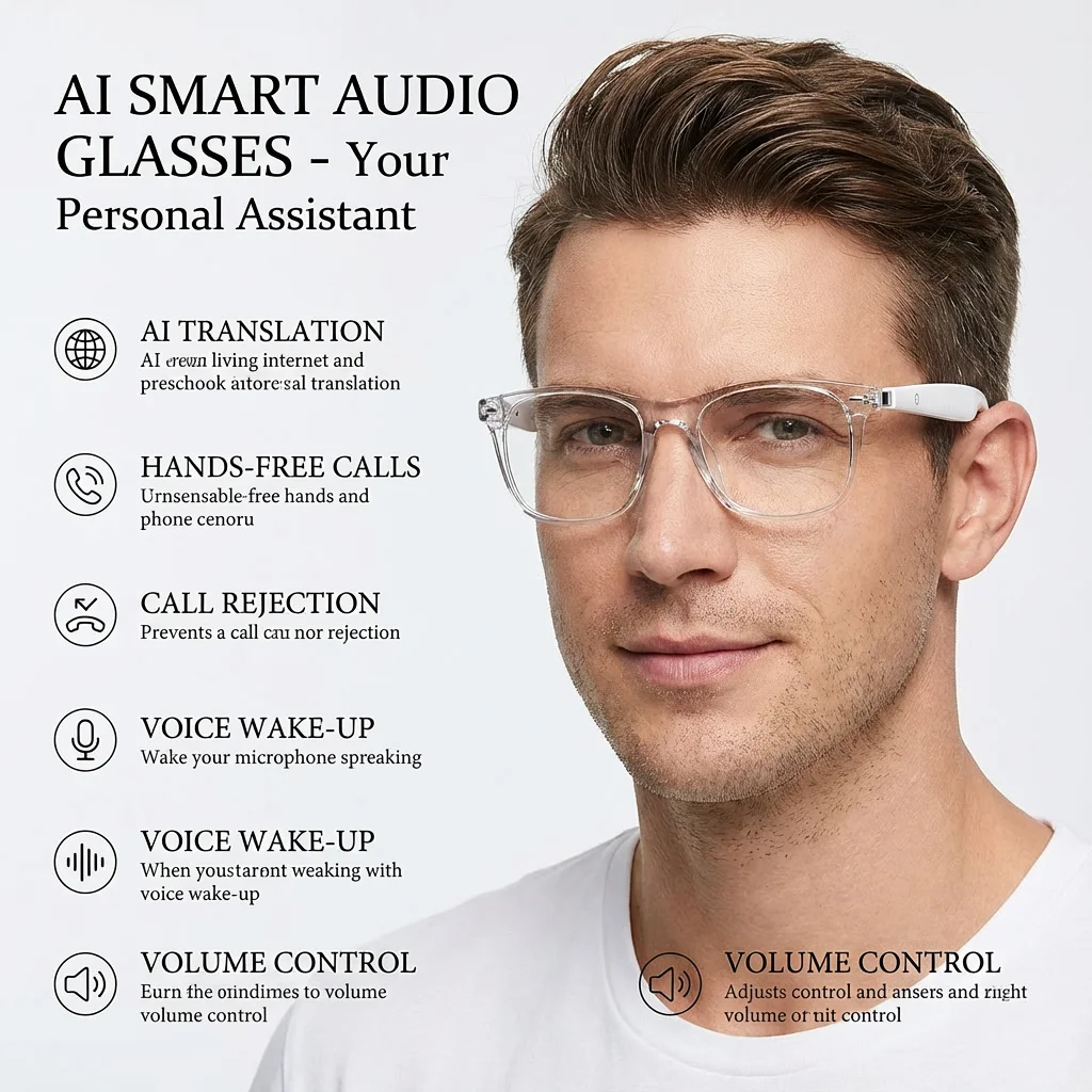 SENBONO 2026 AI Translation Smart Audio Glasses feor Men 100+ Languages Translator Bluetooth Call Music Play Sunglasses for Men image 5
