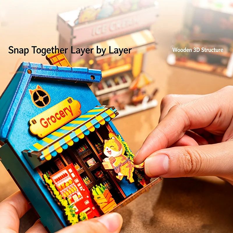 Diy Fridge Magnet Book Nook Kit 3D Toy Dollhouses Shop Animal Mini House Furniture Creative Assembly Model Decoration