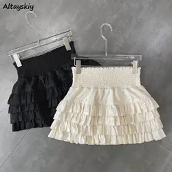 High Waist Skirts Women Spring Summer Lovely Preppy Style Ruffles Holiday Chic Mini Hotsweet Faldas Y2k All-match Fashion Ins