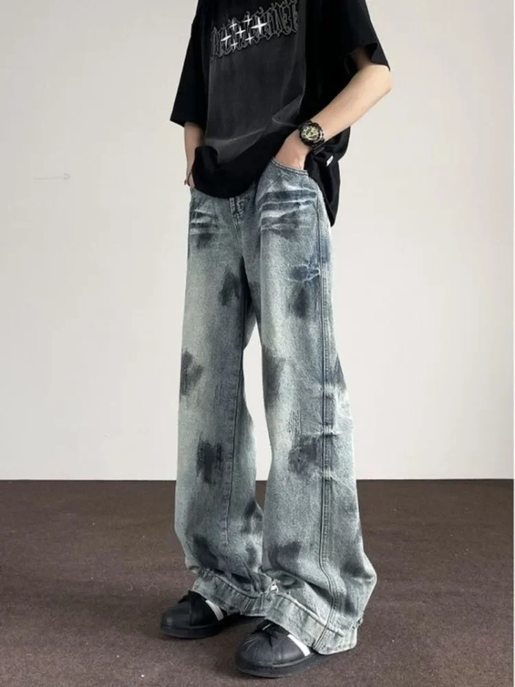

Men Oversize Jeans Harajuku Aesthetic Baggy Graffiti Denim Trousers Japanese 2025 Jean Pants Vintage Trashy Clothes Men Clothing