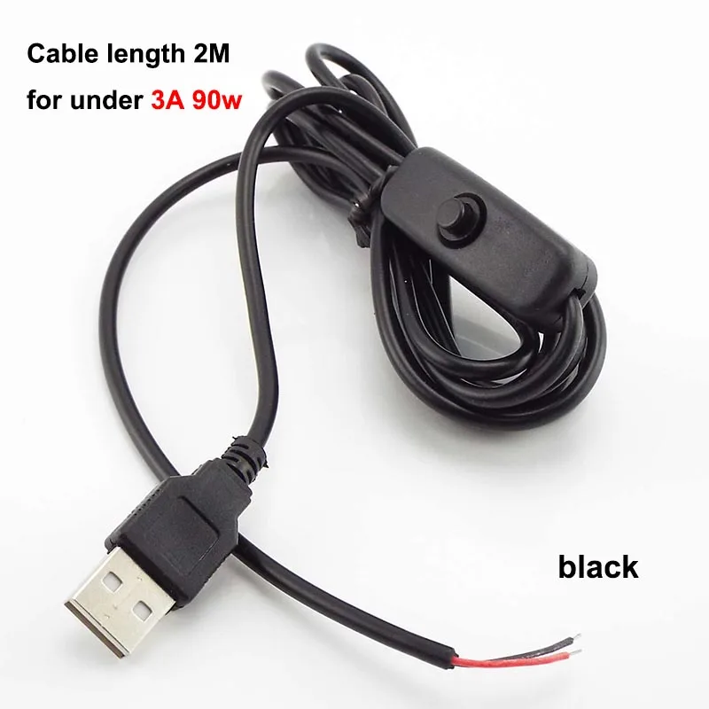 2m USB Cable with 501 Switch Electrical Cables Copper 22awg 3A Wire 5V 12V USB Power Extension Cord w28