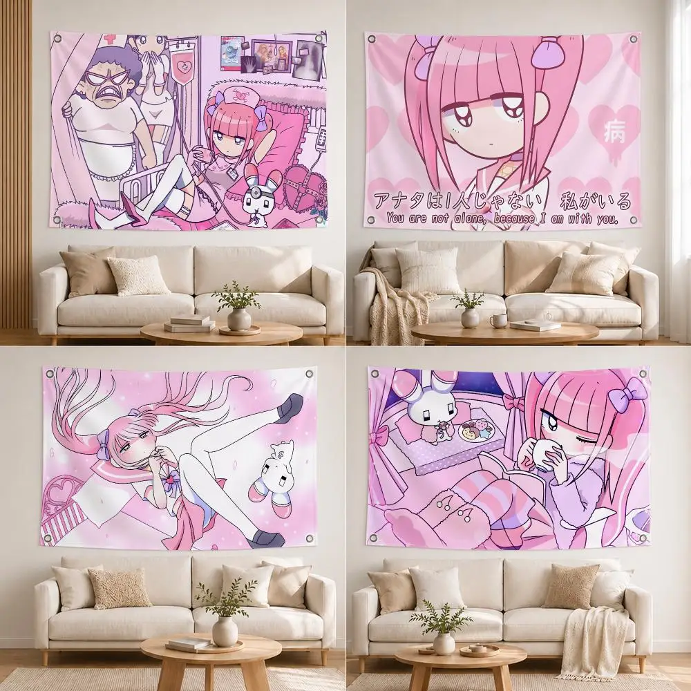 Character Menhera Chan Flags Home Yard Garden Wall Hanging Flag Indoor Outdoor Banner Decor for Patio Backdrop Art