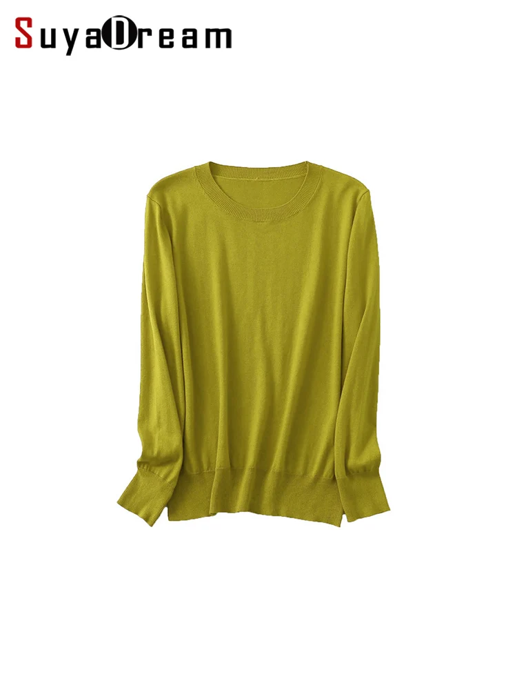 SuyaDream-suéteres básicos para mujer, mezcla de seda y Cachemira, jerséis con cuello redondo, suéteres sólidos, camisas de fondo para Otoño e