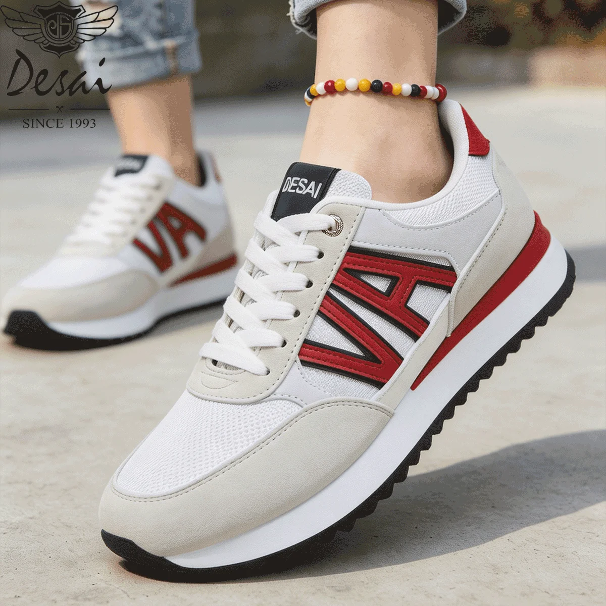 Desai Men's Wide Width Retro Running Shoes Breathable Mesh Suede Upper Casual Sneakers Lightweight Comfort Fall