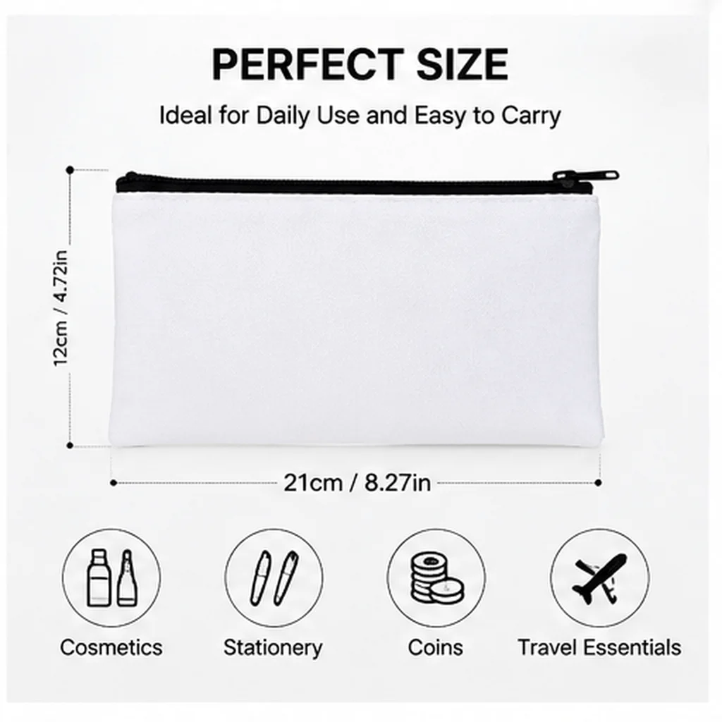 6/12PCS White Blank Zipper Pouches, 12OZ Thick Canvas Heat Transfer Bags, 21 x 12cm DIY Pencil & Cosmetic Cases