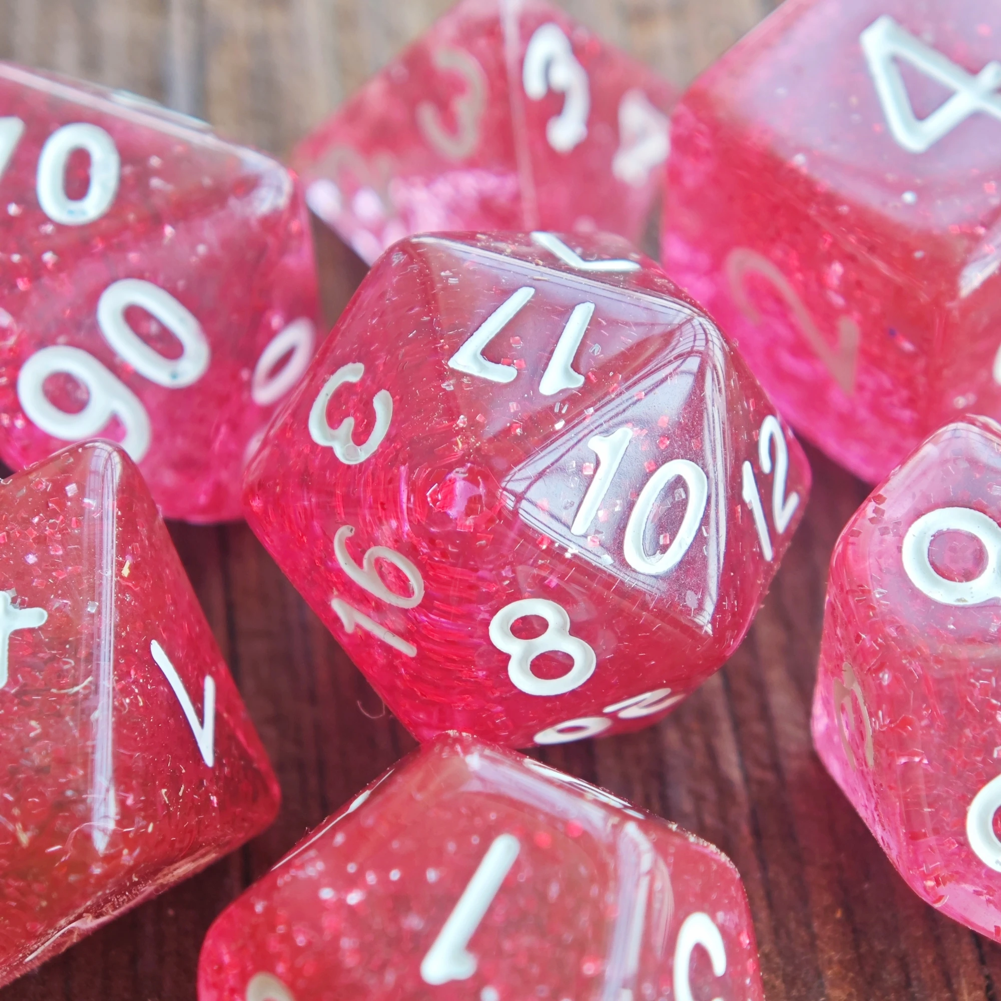 7Pcs/Set Rose Red Transparent Galactic Dice Set D&D COC RPG Fantasy Potion Bottle Dungeons and Dragons Desktop Game