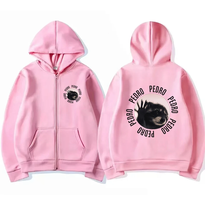 Sudadera con capucha para hombre y mujer, abrigo Unisex de alta calidad con cremallera, estampado de Peter Pedro Dancing Raccoon Meme, estilo harajuku, informal y divertido