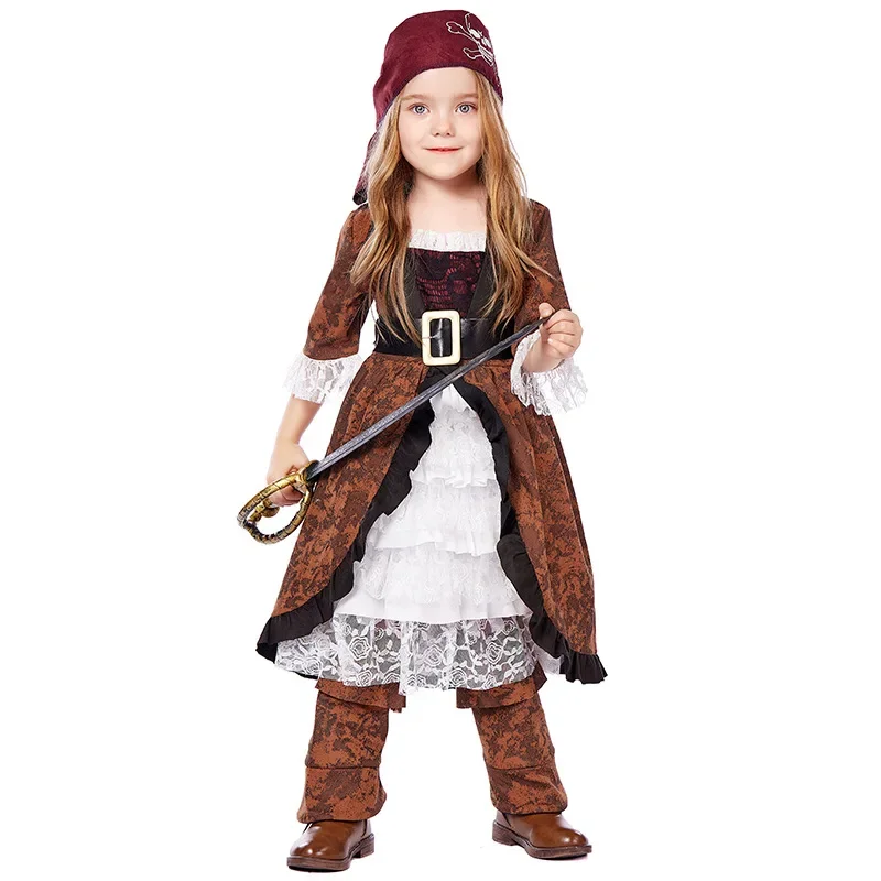 Kids Girls Caribbean Pirate Captain Costume Children Halloween Carnival Party Cosplay Outfit