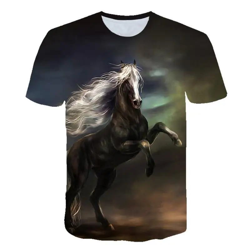 Fashion Men Cool Wild Horse Animal Graphic Print T‑Shirt Art Design Short Sleeve Street Tee
