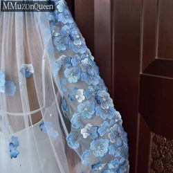 MMQ M42 Soft And Delicate Light Blue Lace Applique Veil Short with hair comb Short Bride things for brides wedding marie veil