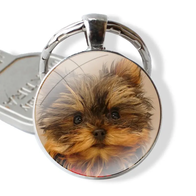 25mm Glass Cabohcon Keychain Key Rings for Women Men Jewelry Gift Yorkshire terrier dog