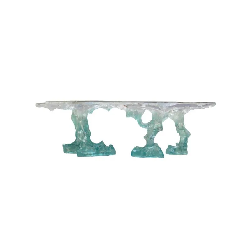 Transparent platinum crystal glacier tea table, light luxury resin seat water ripple, crystal iceberg tea table