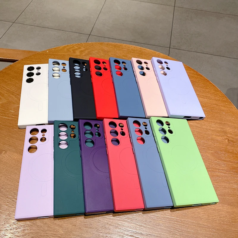 For Magsafe Magnetic Wireless Charge Luxury Liquid Silicone Soft Phone Case For Samsung S25 Ultra S24 Ultra S22 S23 Ultra Plus