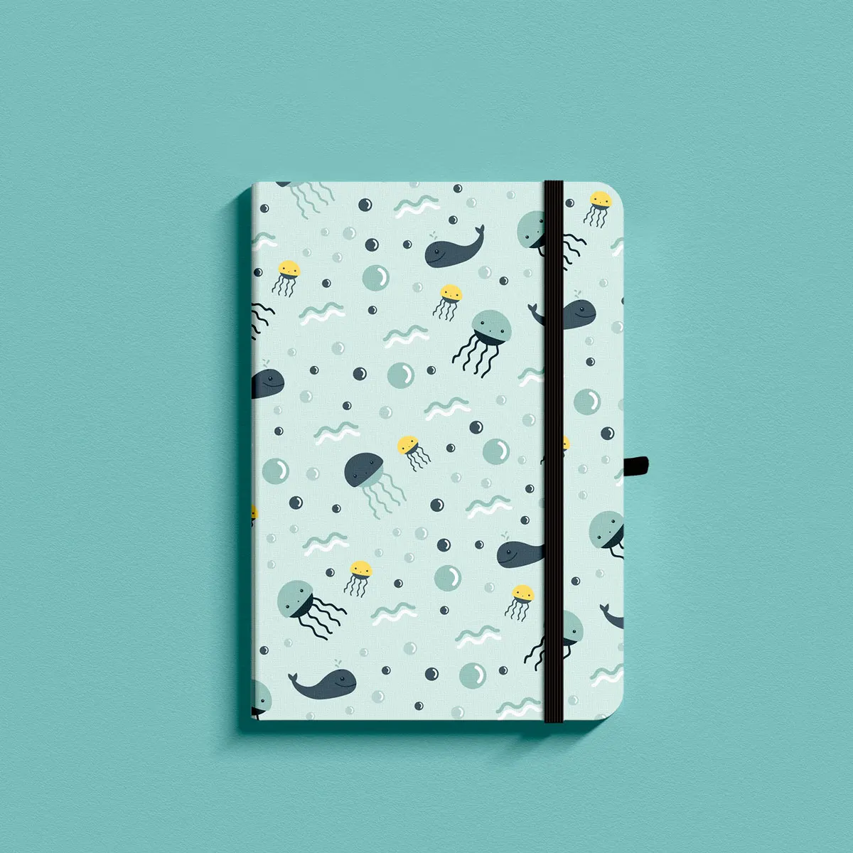Whale and Jellyfish Bullet Dotted Journal A5 160gsm Elastic Band Bujo Hardcover Notebook