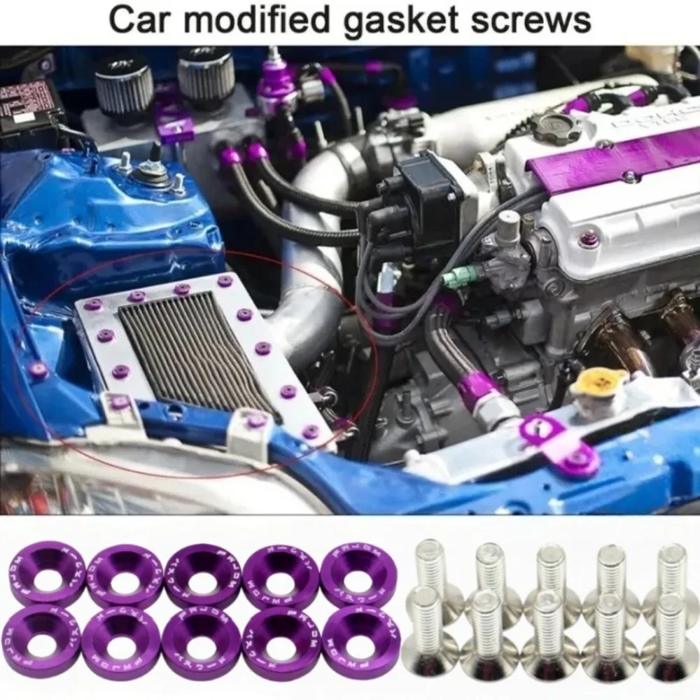 10set Car Modified  Metal Fasteners Fender Washer Bumper Engine Concave Screws License Plate Bolts Practical Automotive Parts