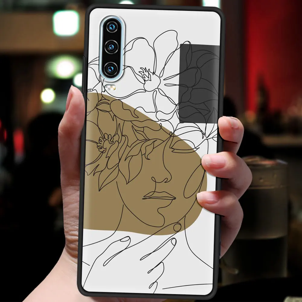 One Line Art Phone Case For Huawei P30 P40 Lite E P50 P20 Pro Y9 Y7 Y6 2019 P Smart 2021 Z Y6p Y7a Y9s Black Cover Silicone Soft