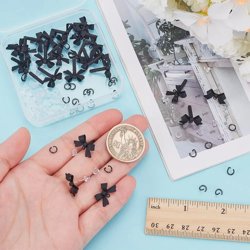 30Pcs Bow Earring Studs with Loop and Backs