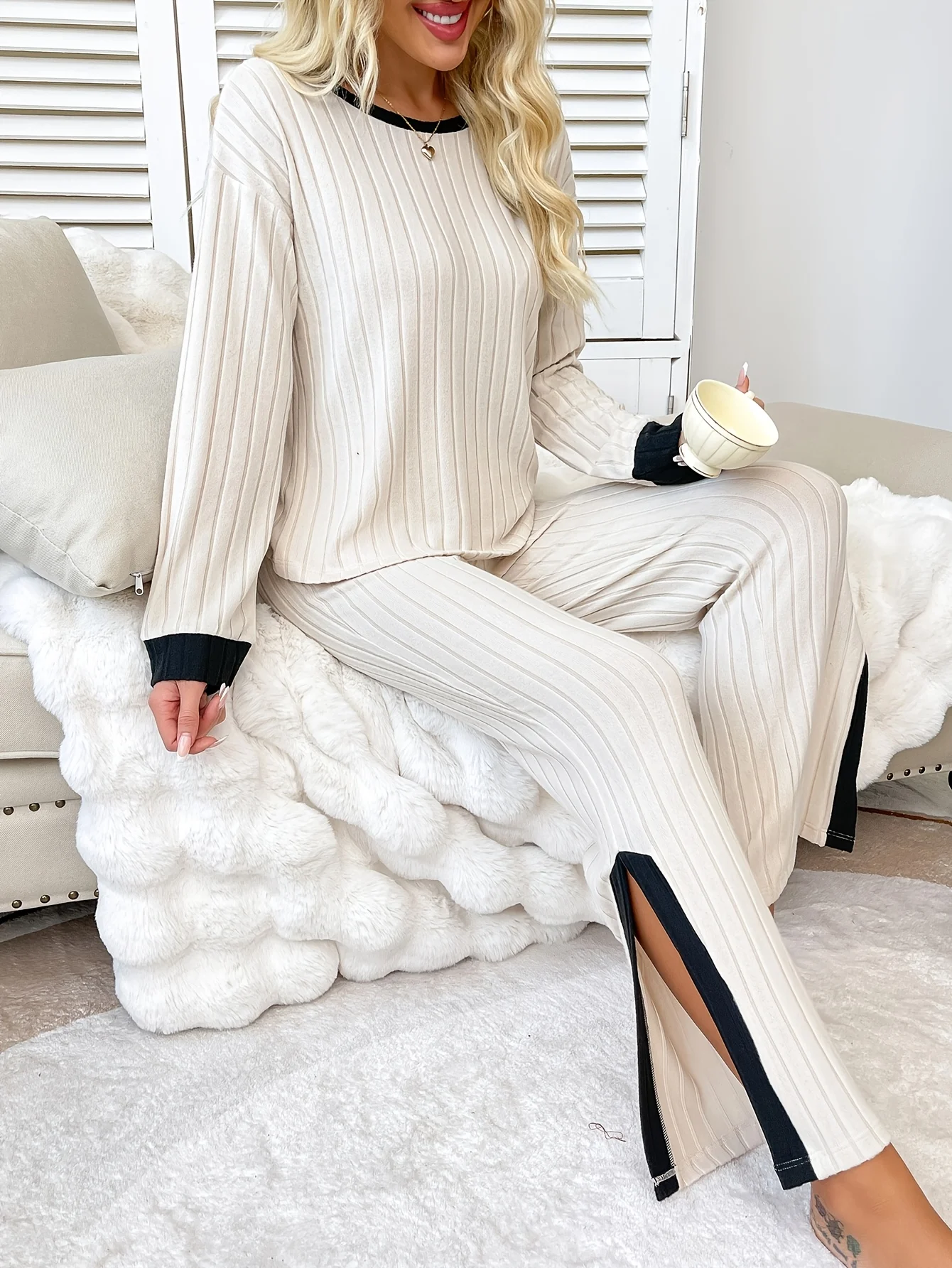 Standard Size Women's Autumn and Winter Pajamas Women's Casual Loose and Comfortable Street Style Long-Sleeved Pants Can Be Worn