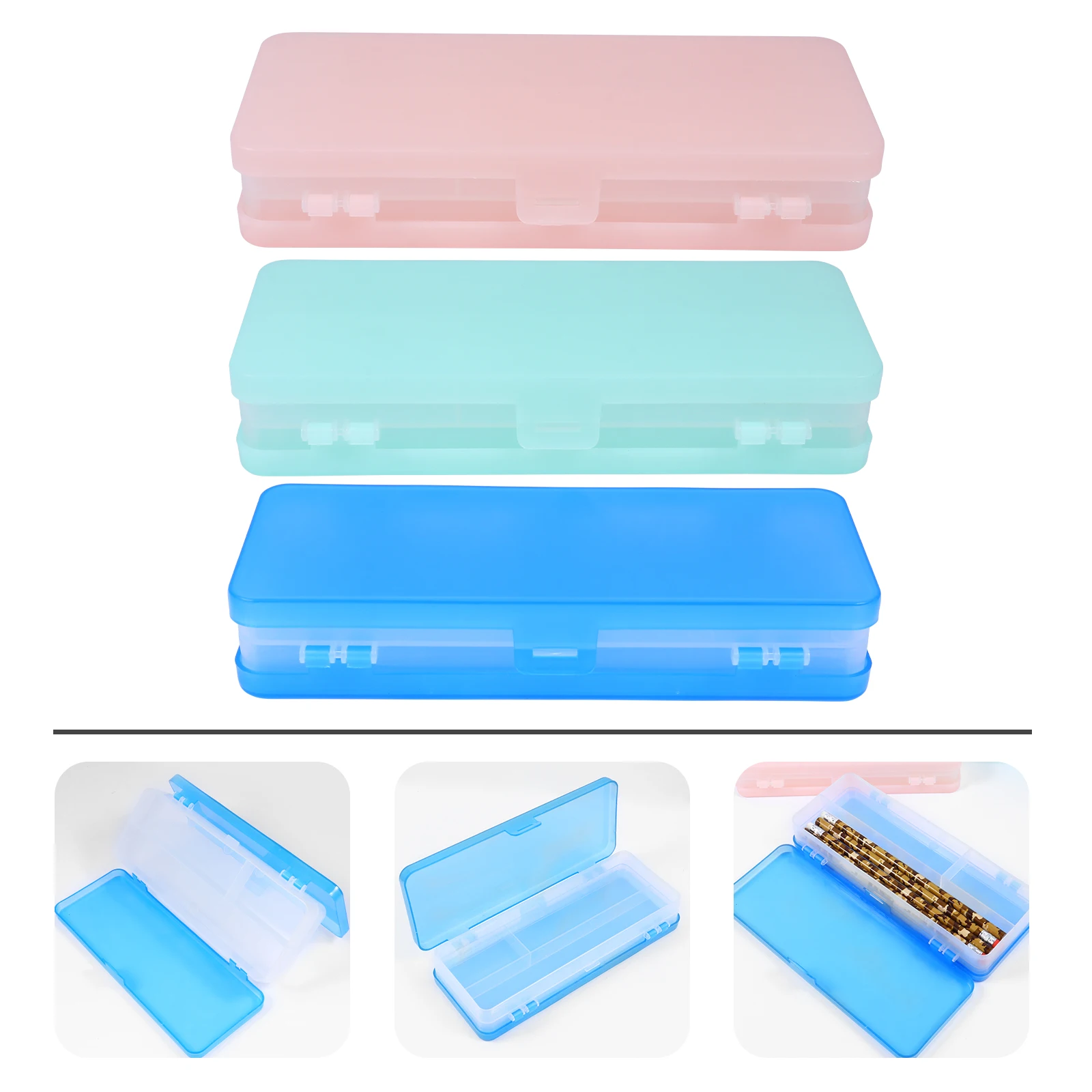 

3pcs Translucent Double Sides Pencil Boxes Plastic Student Stationery Cases Large Capacity Multi-Functional Pen Storage For