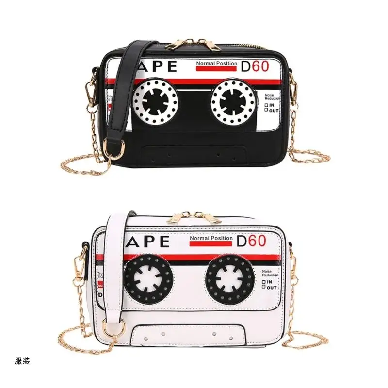 D0UD Women PU Leather Shoulder Bag Retro Tape Shaped Crossbody Bags Summer Chain Bags