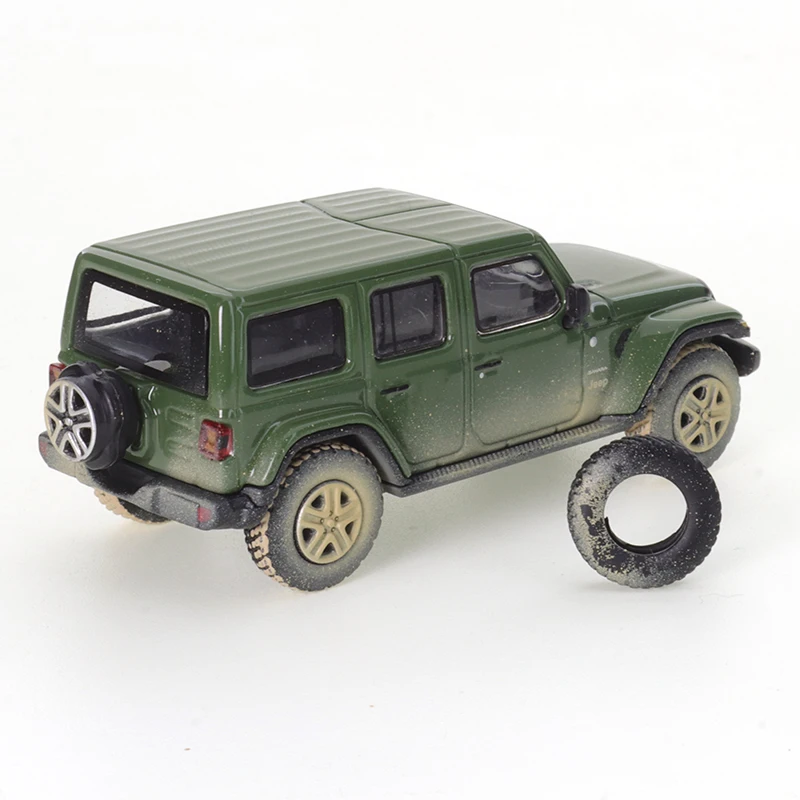 Jkm 1/64 Jeep Wrangler Sahara Leger Groene Modder Editie Off Road Auto 'S Gelegeerd Speelgoed Motorvoertuig Diecast Metalen Model Voor Jongens