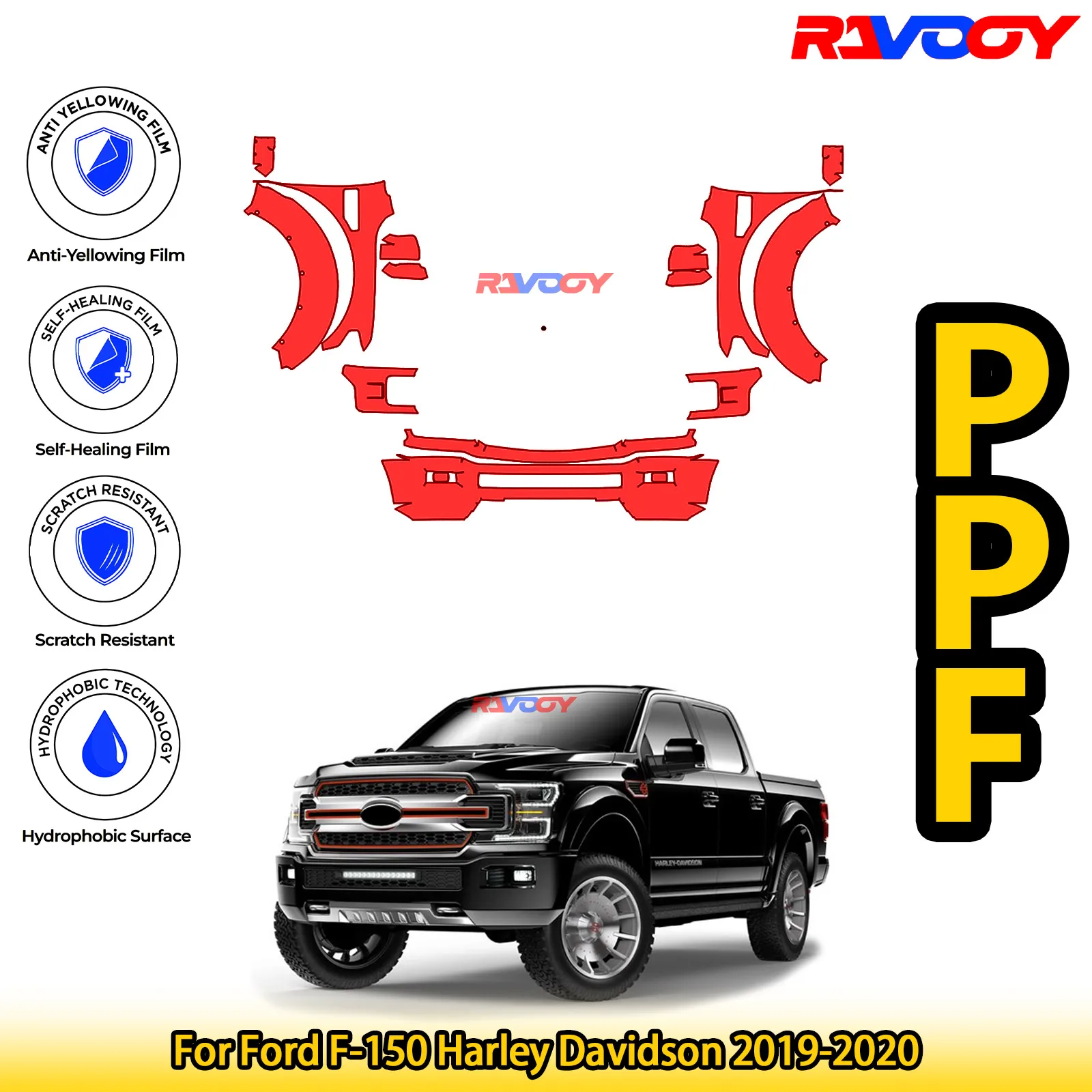 

Для Ford F-150 Harley Davidson 2019-2020 глянцевая матовая черная предварительно вырезанная передняя защитная пленка PPF комплект