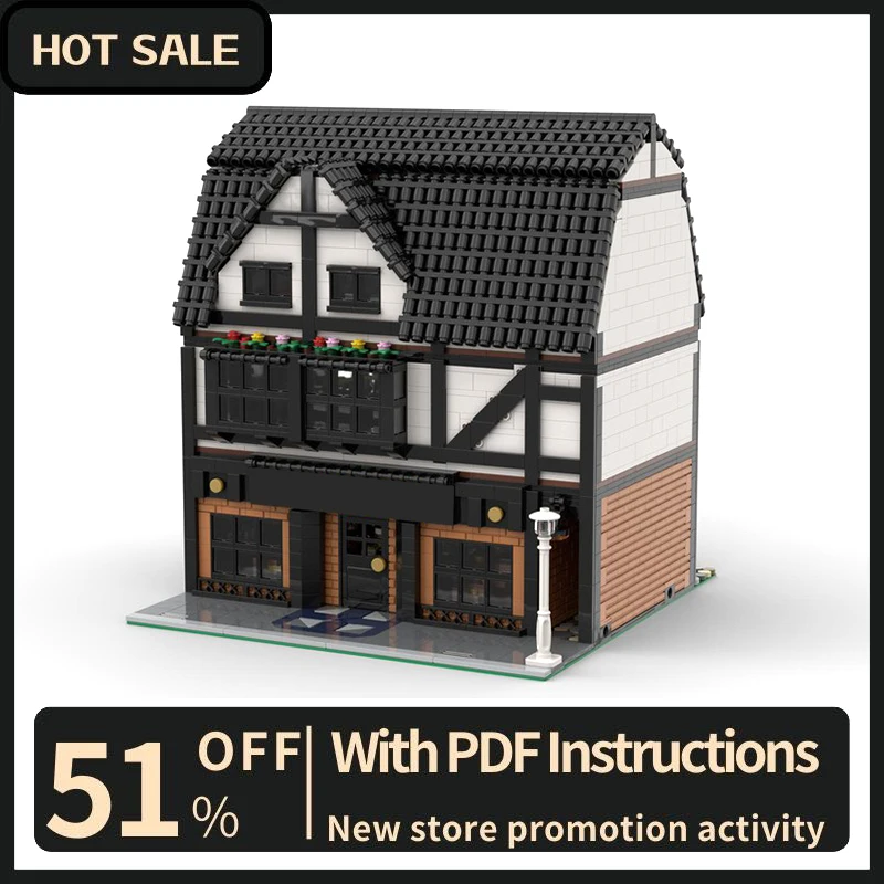 

Новый 4687 шт., город, хит продаж, вид на улицу, Moc, модульная модель утки, паба, строительные блоки, сделай сам, креативные идеи, детские игрушки, подарок на день рождения